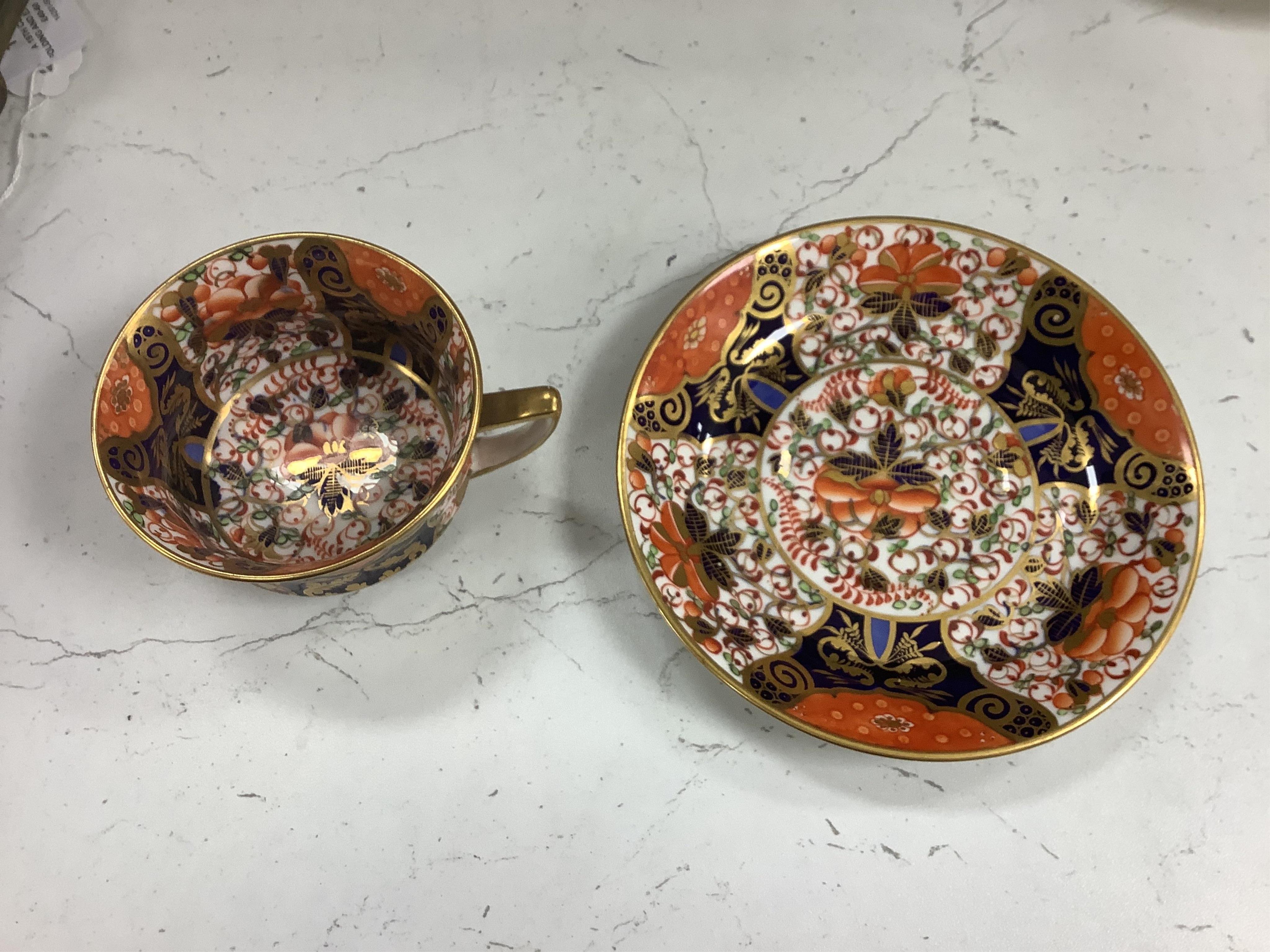A collection of 19th century and later porcelain to include Aynsley, Davenport, Royal Crown Derby and Spode, some Imari pattern, largest 23cm in diameter. Condition - varies, mostly fair